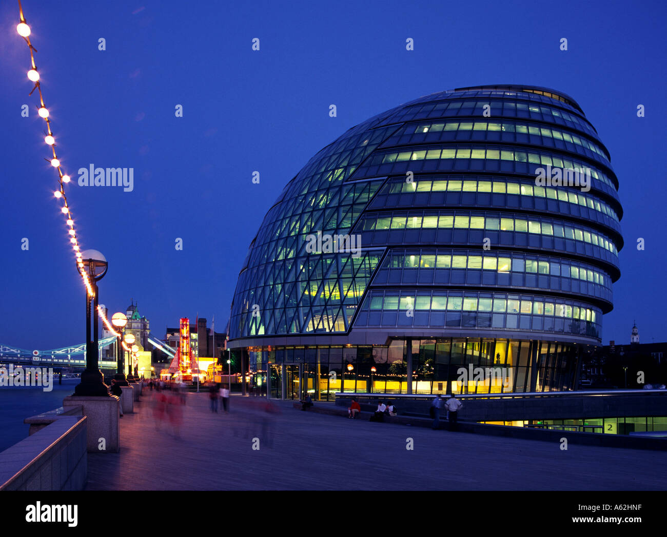 City hall illuminated at night, New City Hall, London, France, Europe Stock Photo