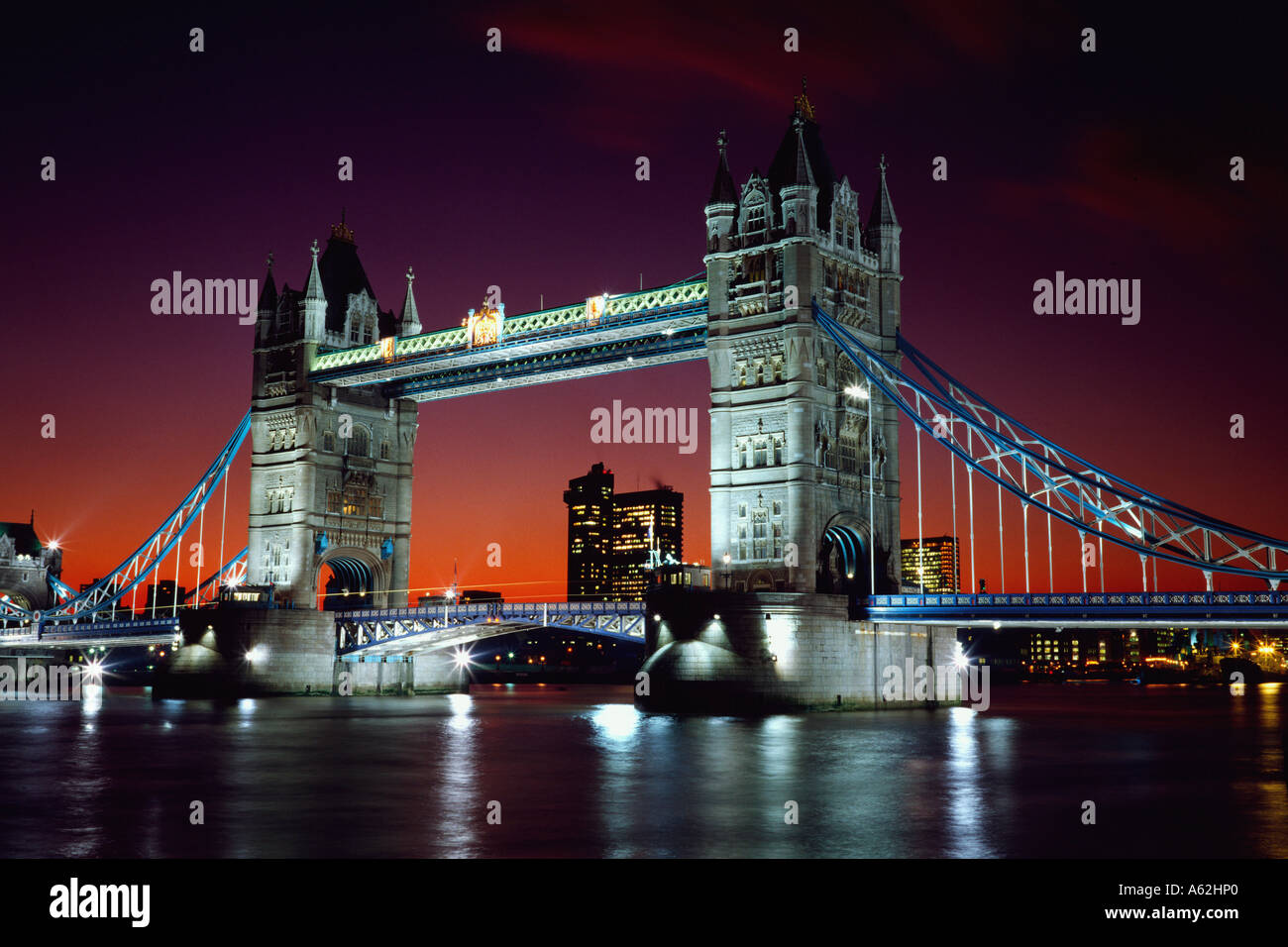 Bridge illuminated at night, London Bridge, London, France, Europe Stock Photo