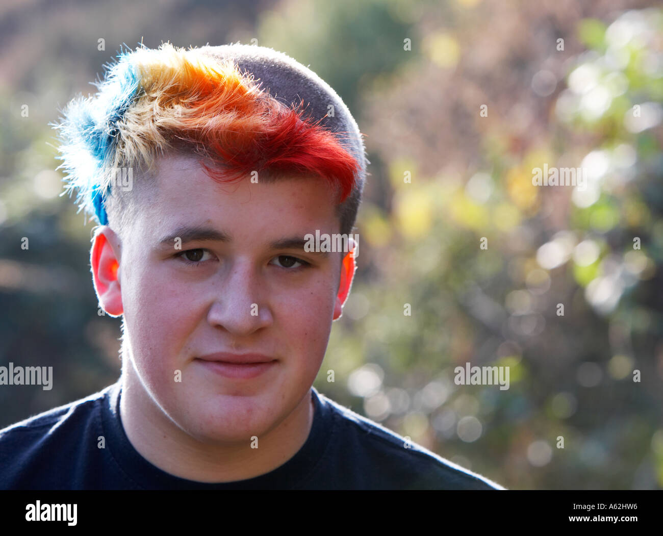 young man with colourful punk hairstyle Stock Photo