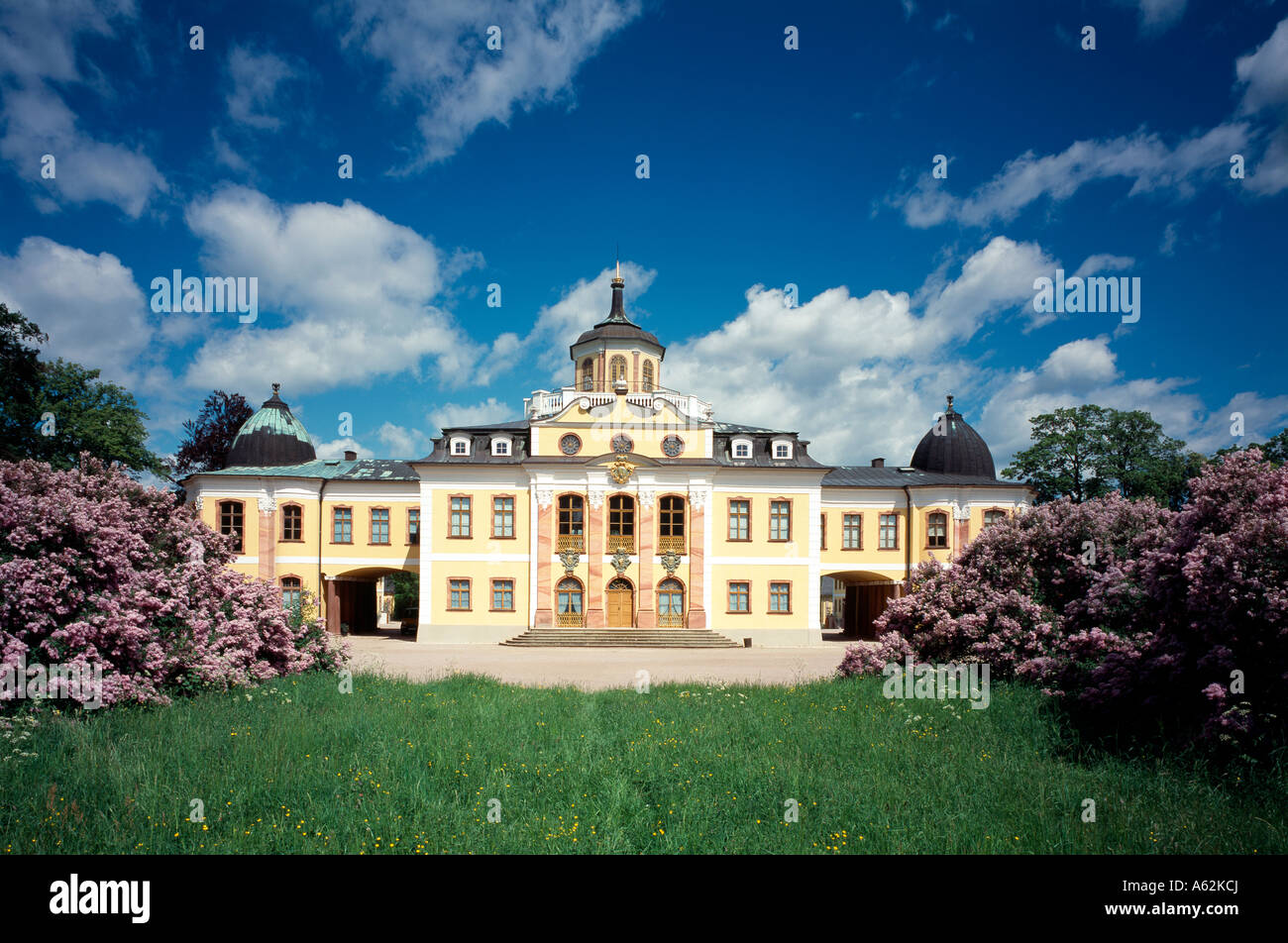 Weimar, Schloß Belvedere, Südfassade mit Fliederbüschen Stock Photo