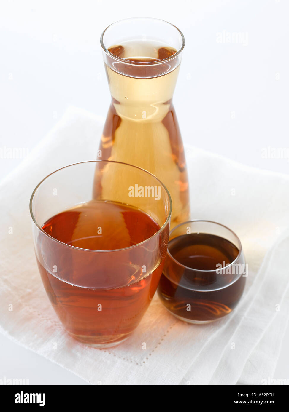 Still life red wine cider and malt vinegars Stock Photo