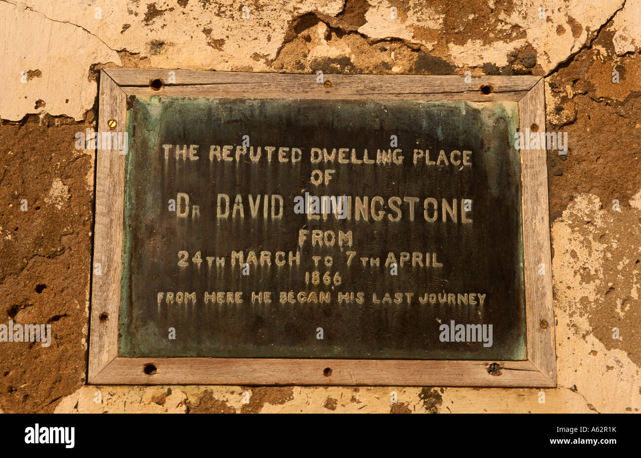plaque Livingstone's house dwelling of Dr Livingstone in 1866 Mikindani