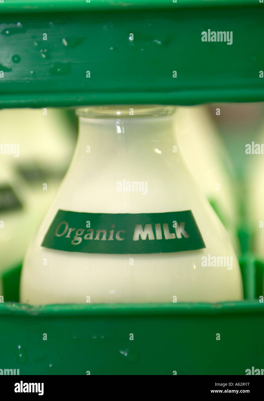 Bottle of milk from Acorn Organic Dairy Gawthorpe Farm County Durham