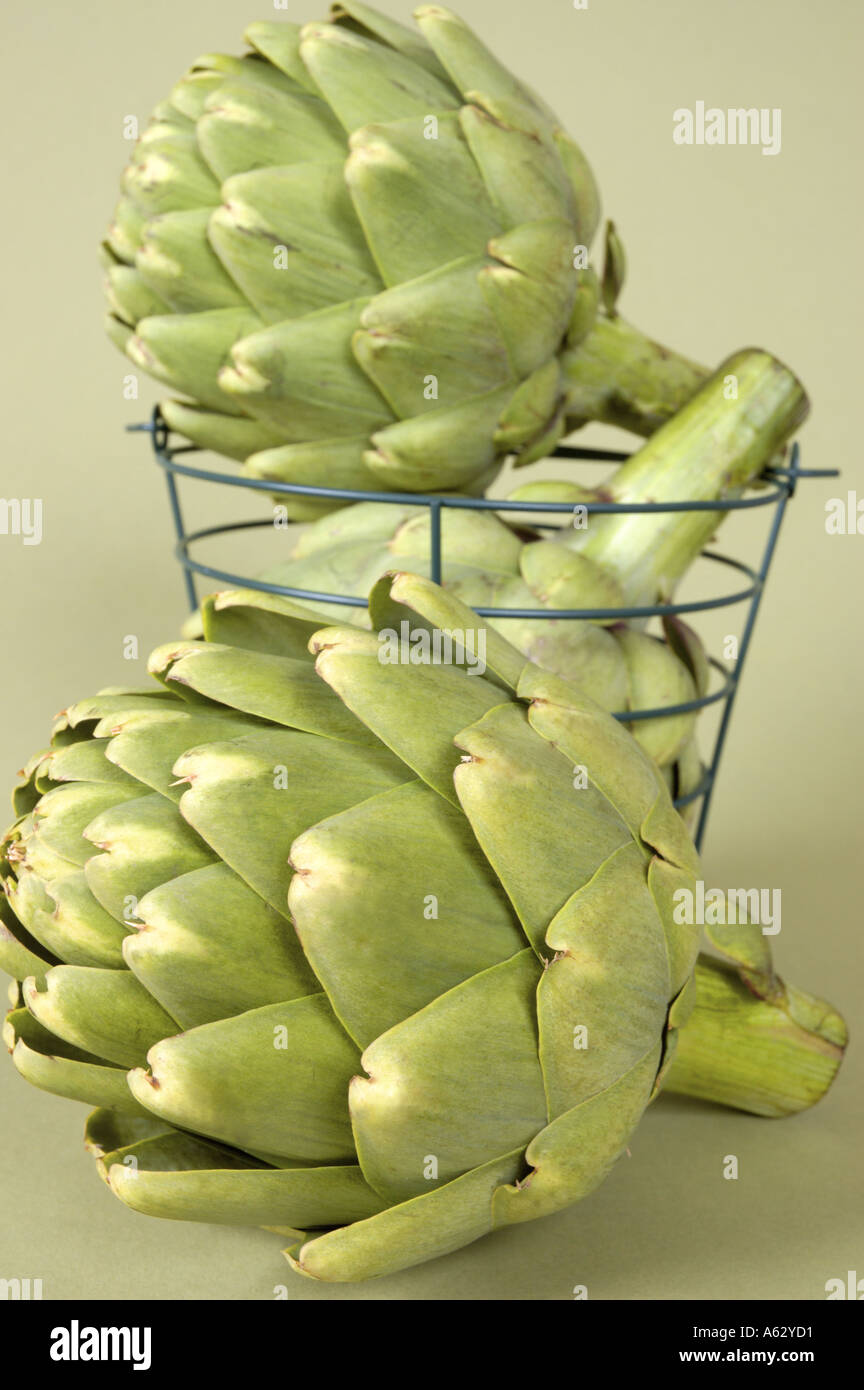 Artichokes in a Wire Basket Stock Photo