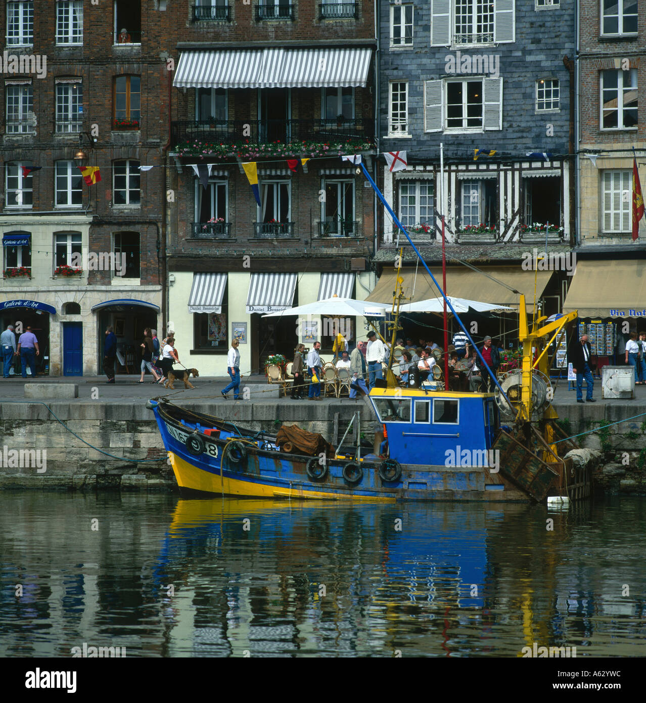Fishing boat at harbor, Port of Honfleur, Normandy, France Stock Photo
