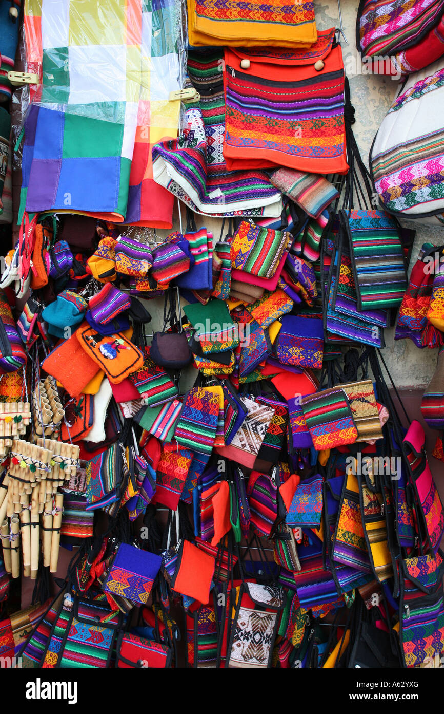 Traditional woven souvenirs at a street market, La Paz, Bolivia Stock