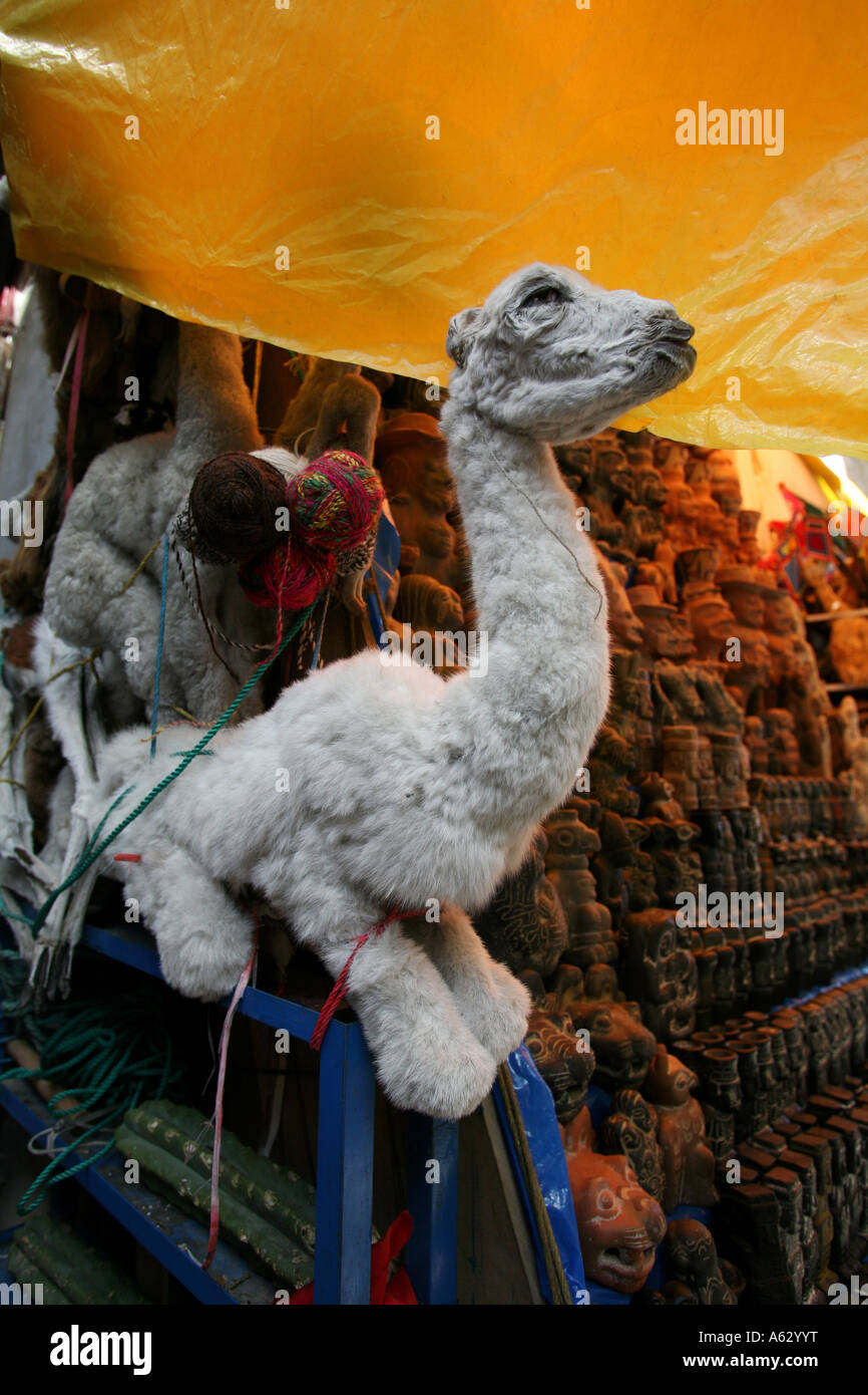 Dried llama foetus, Mercado de las Hechiceria or Witches Market, La Paz, Bolivia, South America Stock Photo