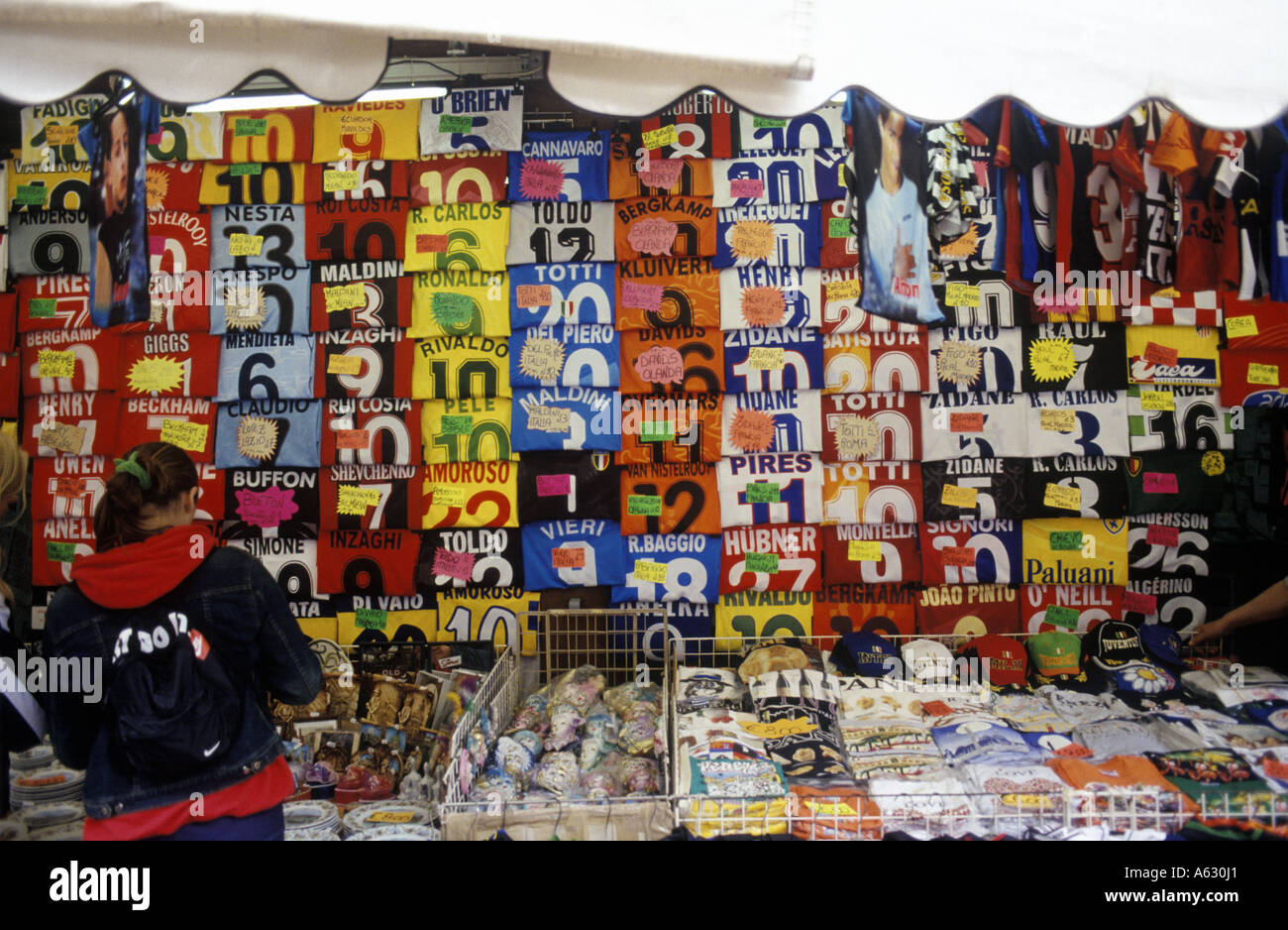 a stall selling football shirts in Venice Italy Stock Photo Alamy