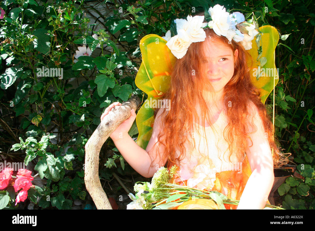 a beautiful young girl with long red hair Stock Photo