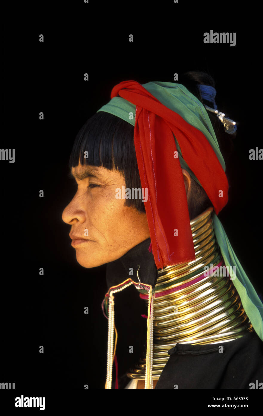 Myanmar Burma Pagan padaung ring necked woman Stock Photo
