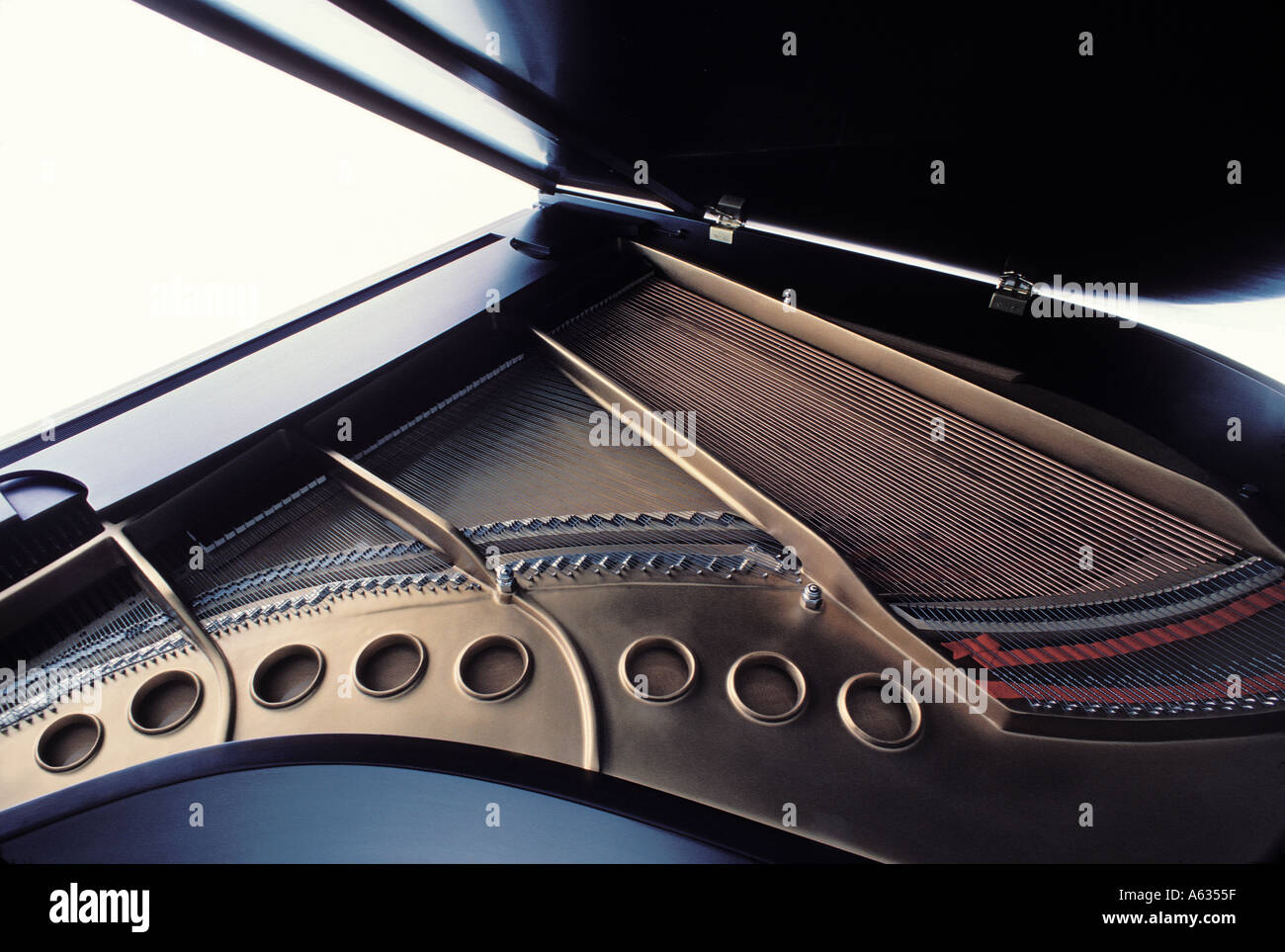 Grand Piano, open, inside, interior soundboard Stock Photo