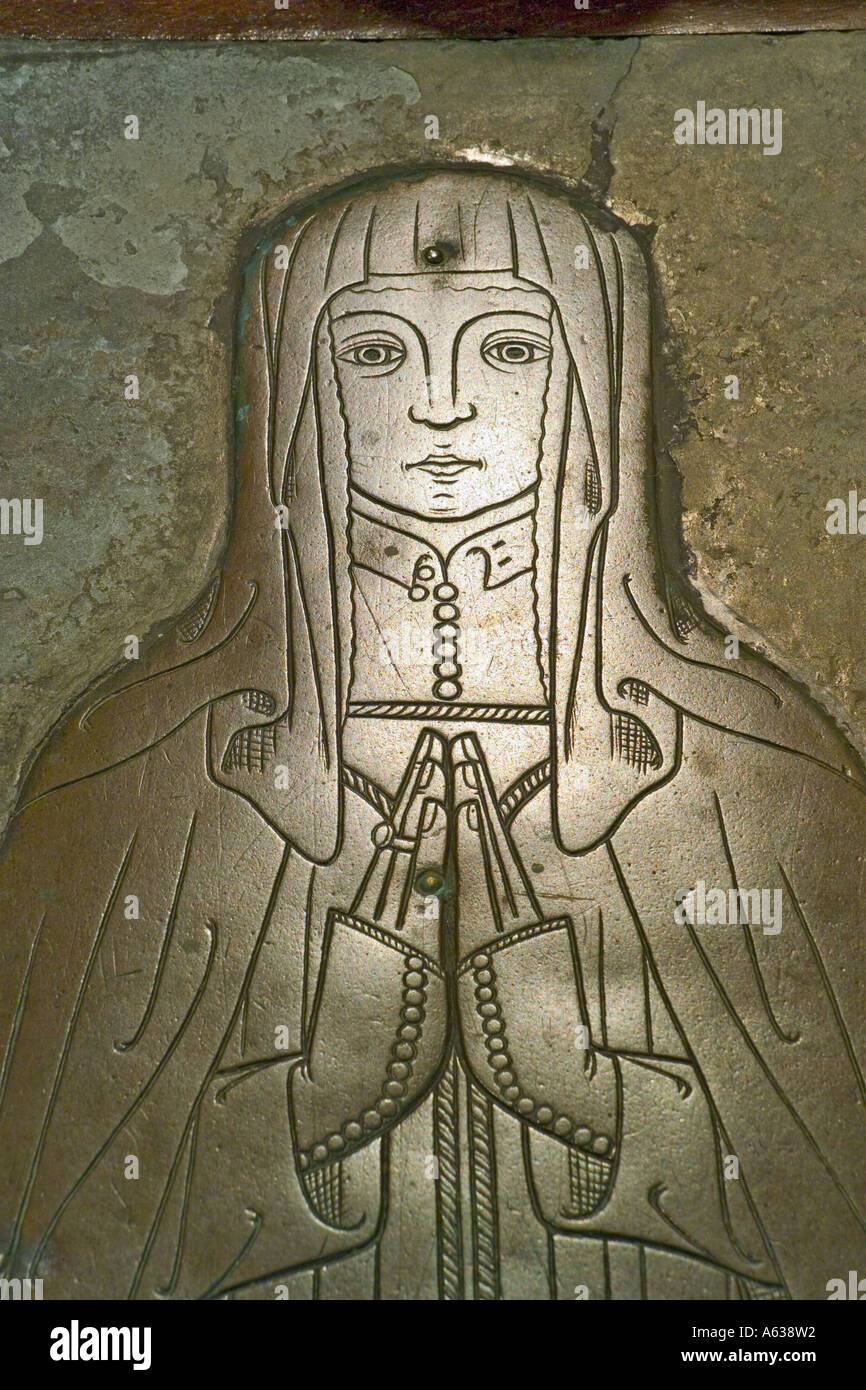 The memorial brass to the wife of an unknown wool merchant c 1400AD in ...