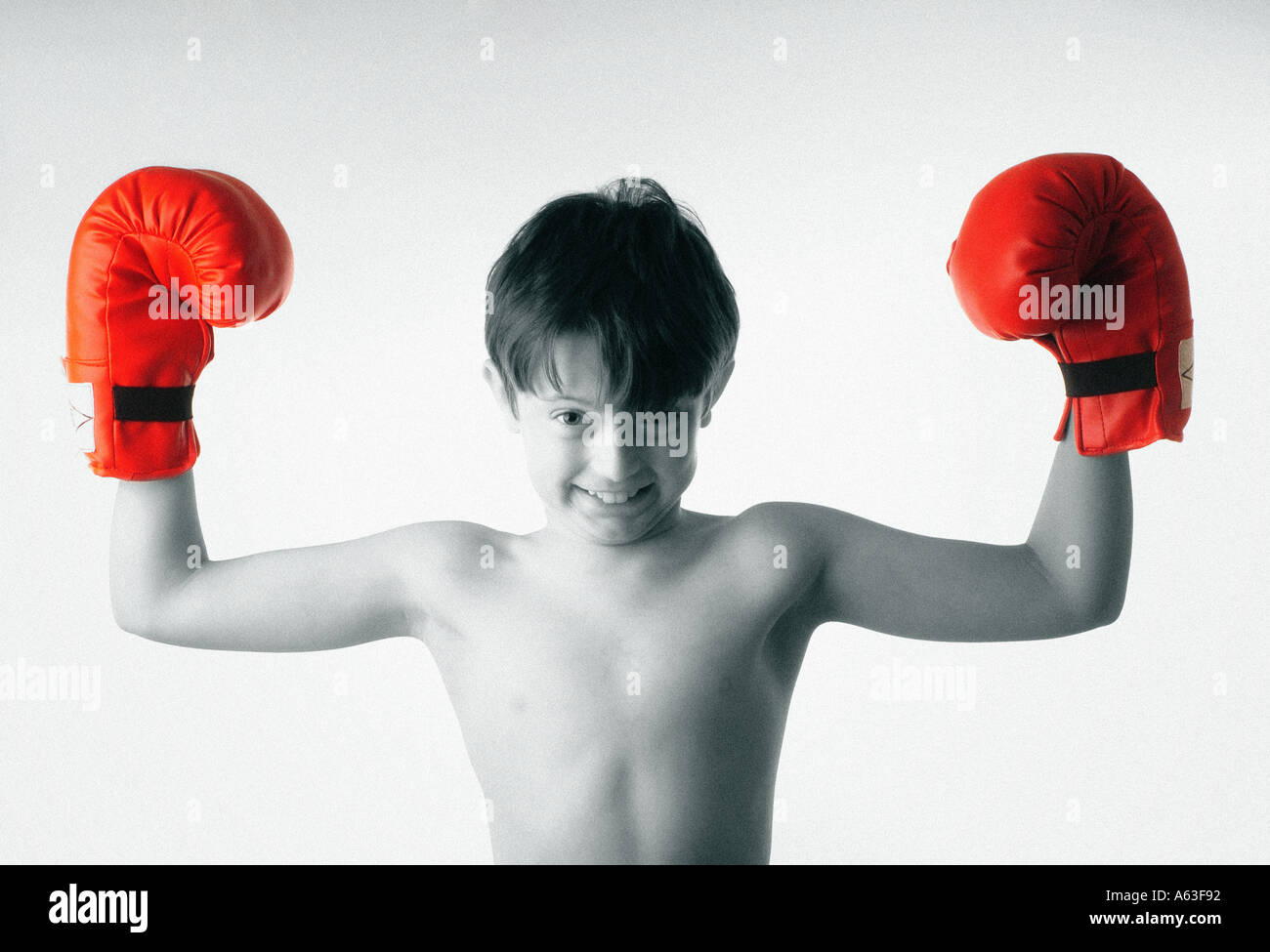 Boy wearing boxing gloves Stock Photo Alamy