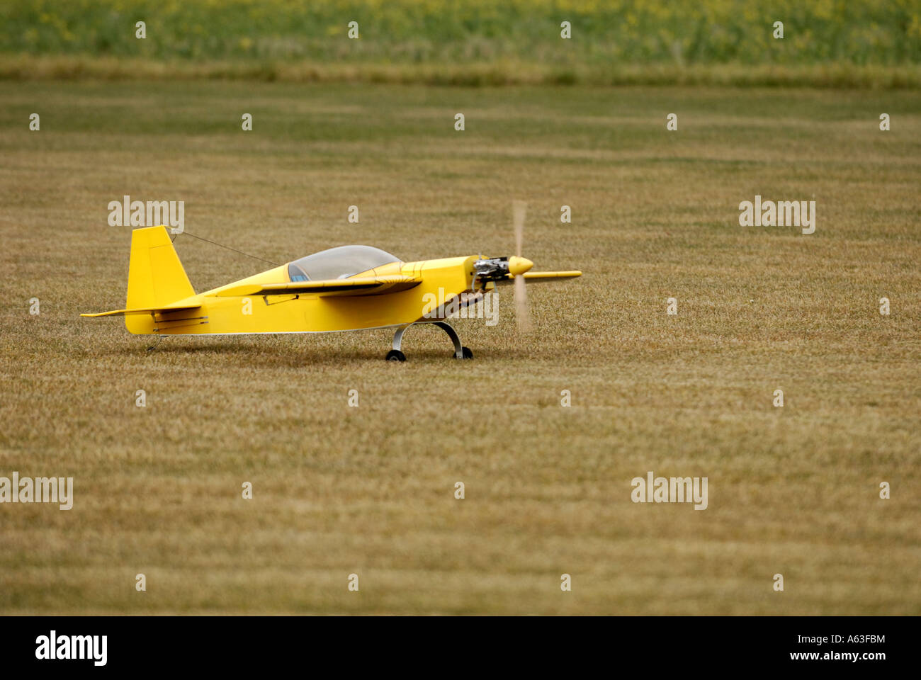 Model Airplane getting ready for take off. Stock Photo