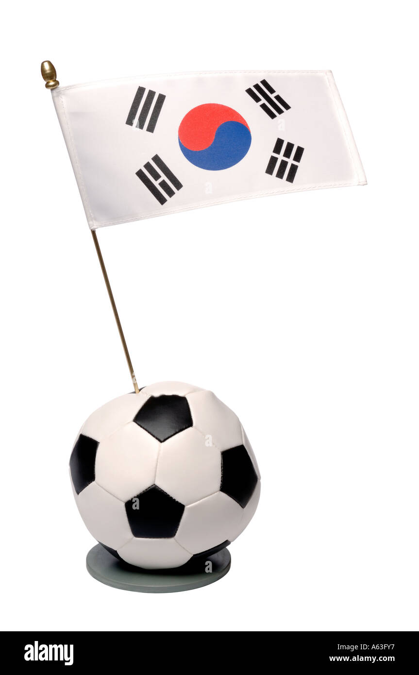 Football and South Korea national flag trophy Stock Photo