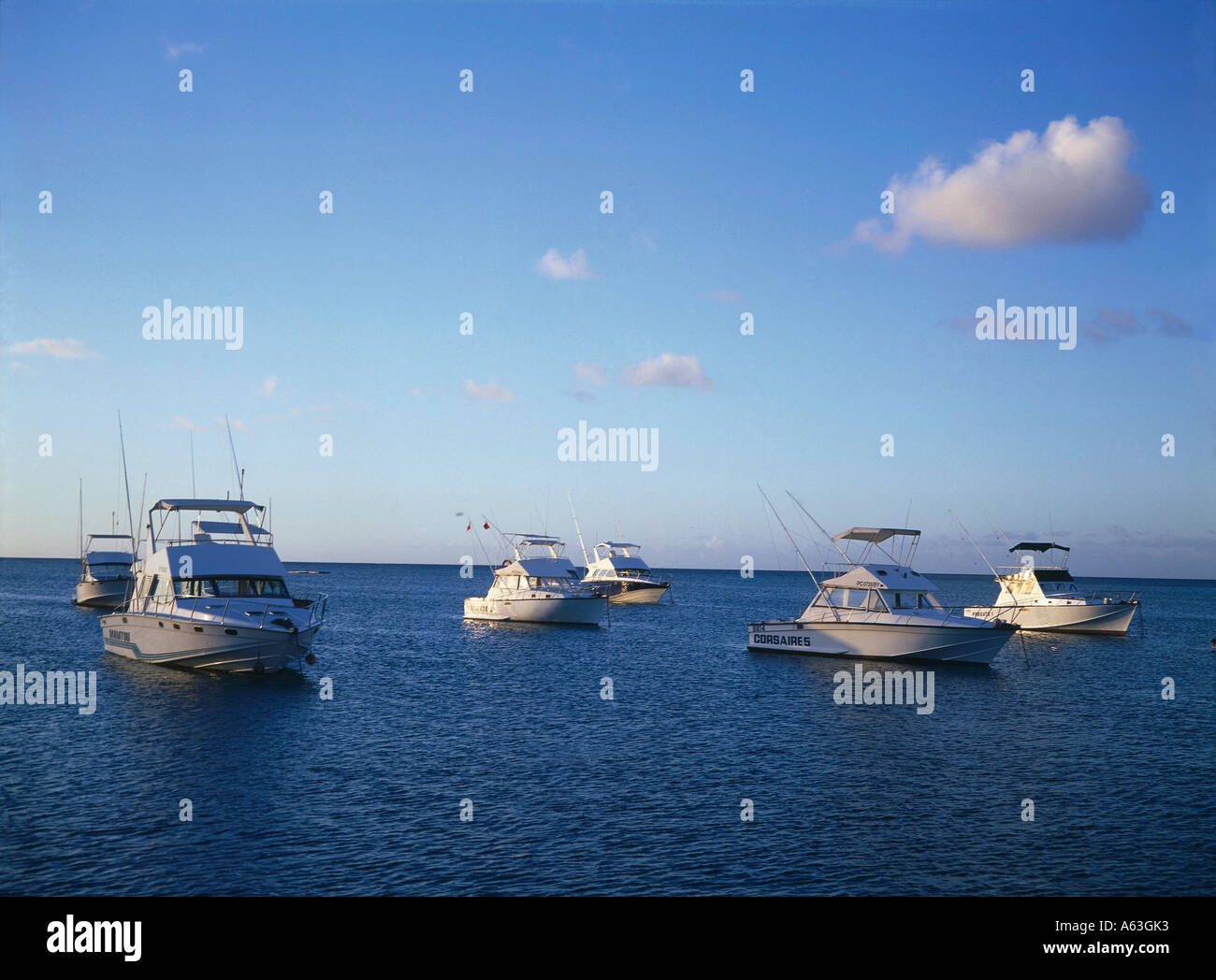 Motorboats in sea, Troux-aux-biches, Mauritius Stock Photo