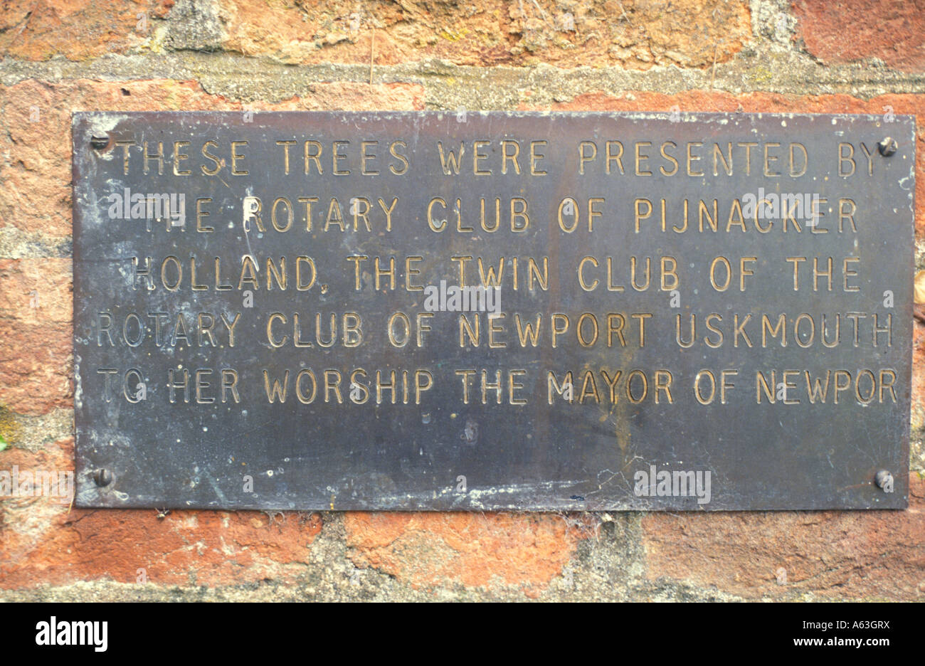 Rotary Club sign cut short in Tredegar Park, Newport, Wales, UK Stock