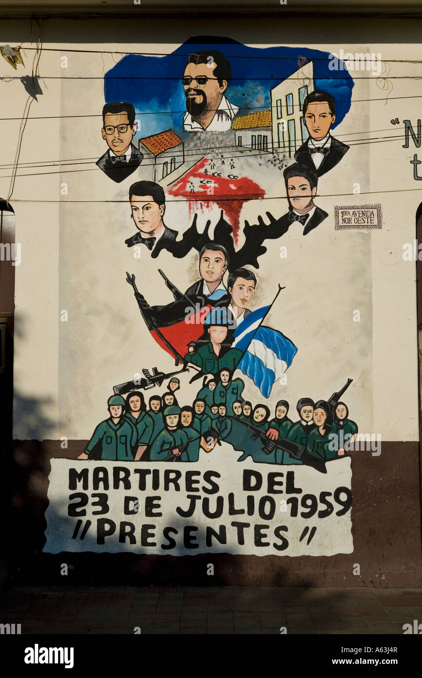 Wall mural honors FSLN founder Carlos Fonseca and martyrs of Revolution Leon Nicaragua Stock Photo