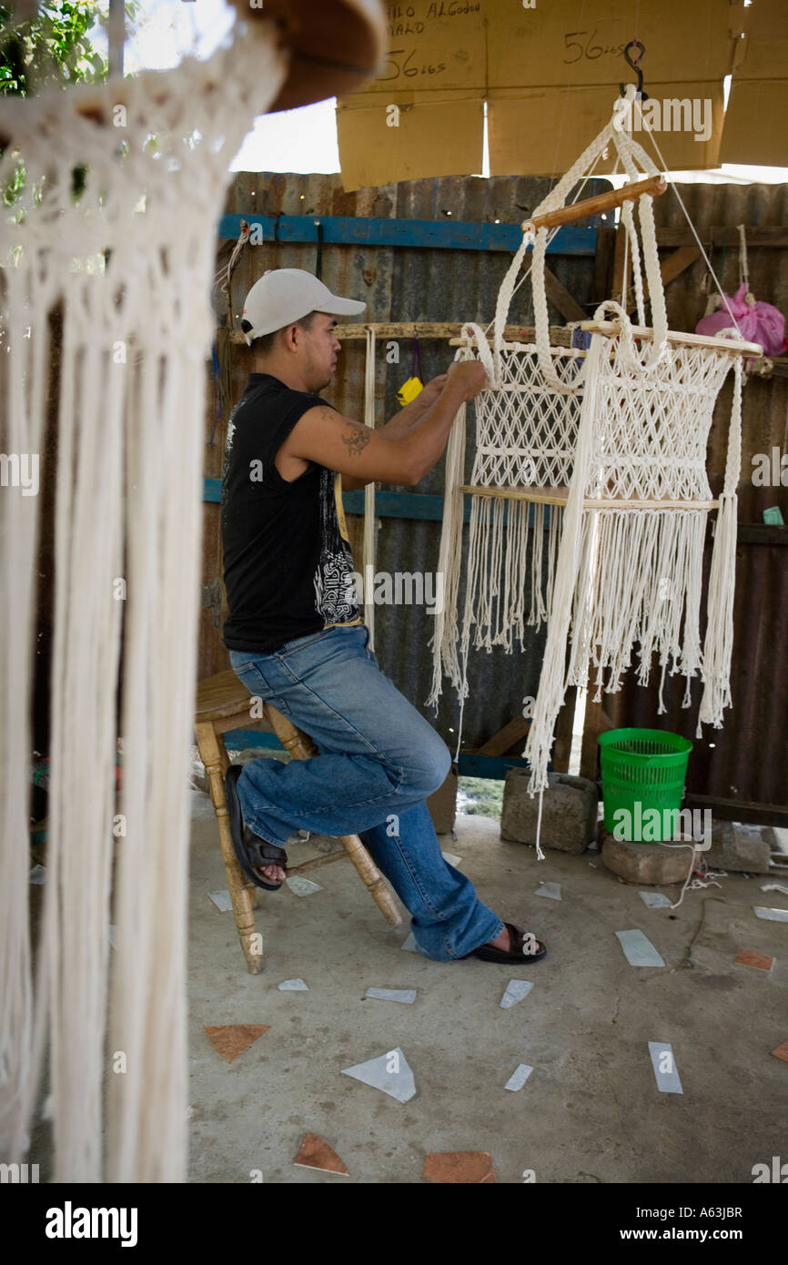 Making hammocks by hand family business for export Masaya Nicaragua Stock Photo
