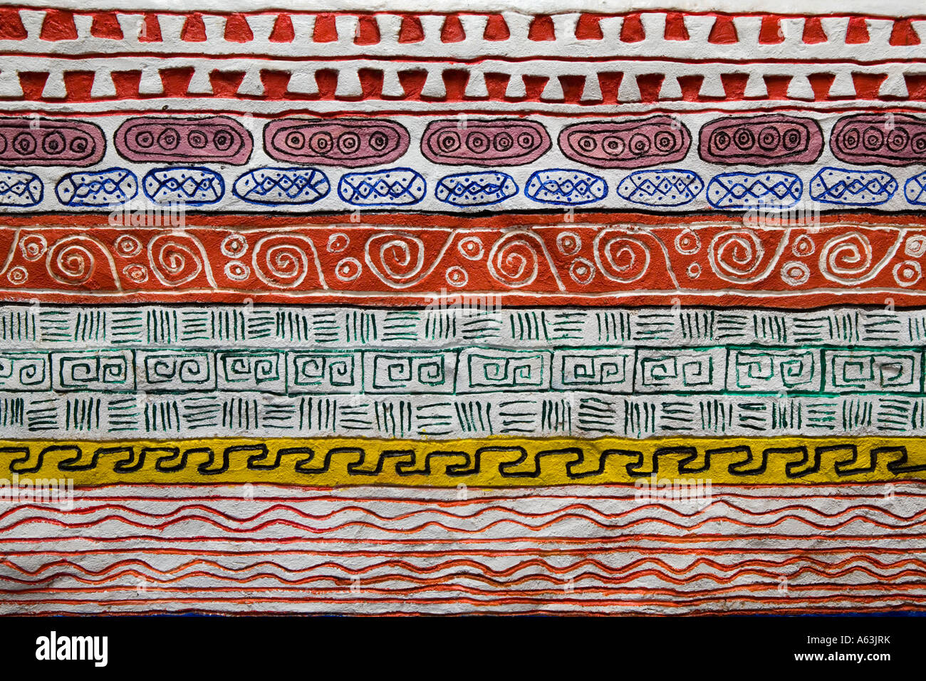 Whimsical altar design detail by sculptor poet Ernesto Cardenal, Iglesia Nuestra Senora, Isla Mancarron, Solentiname Islands, Nicaragua. Stock Photo