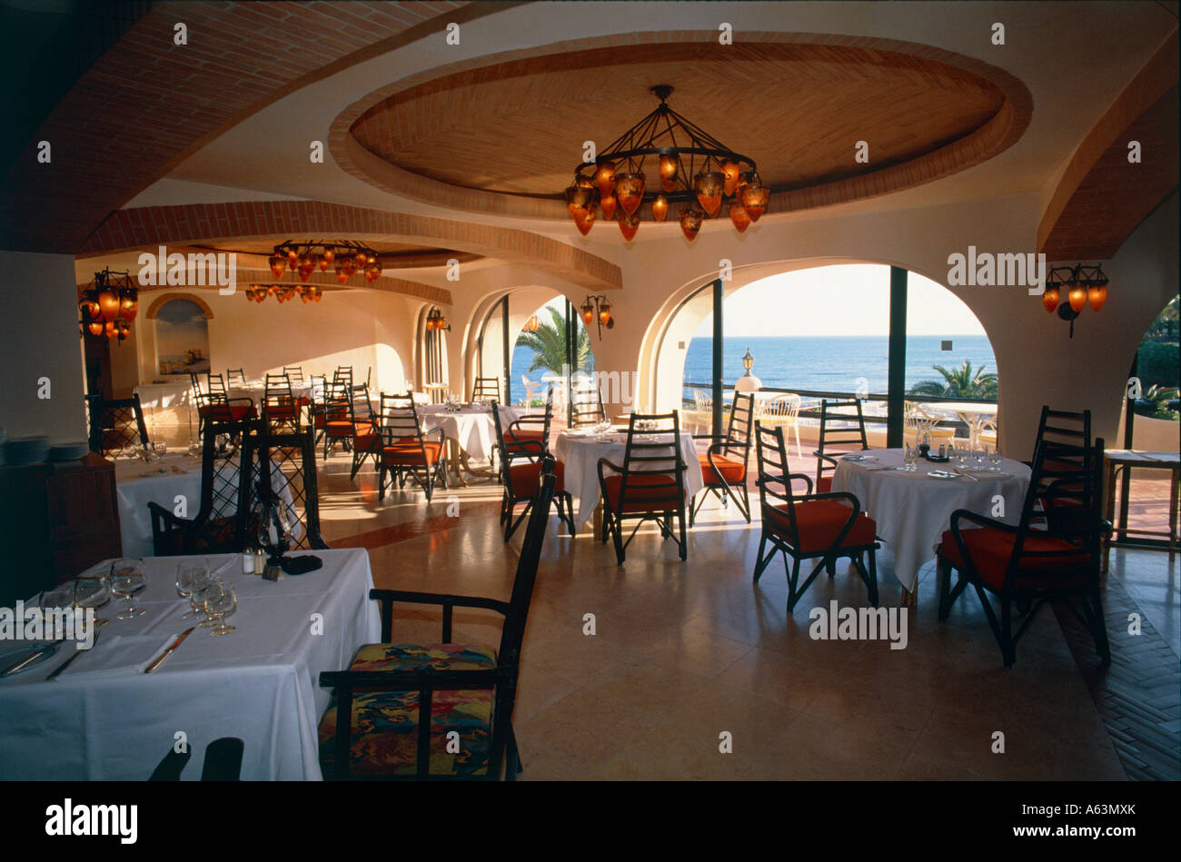 dining room of hotel sofitel thalassa vilalara resort of armacao de pera region of algarve portugal Stock Photo
