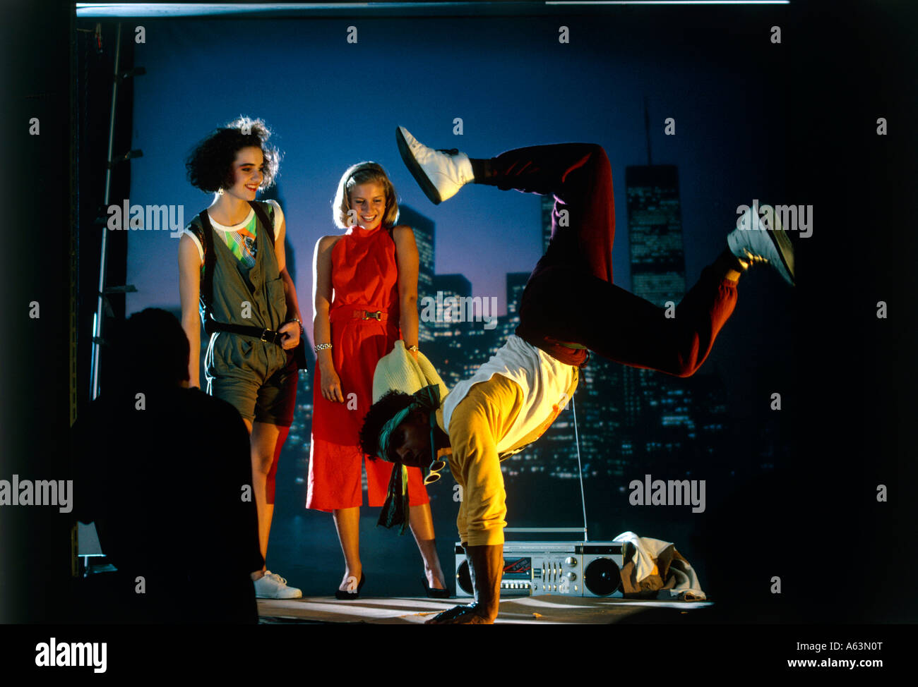 teenagers posing for photo shooting scenery of new york feeling breakdance lifestyle editorial use only Stock Photo