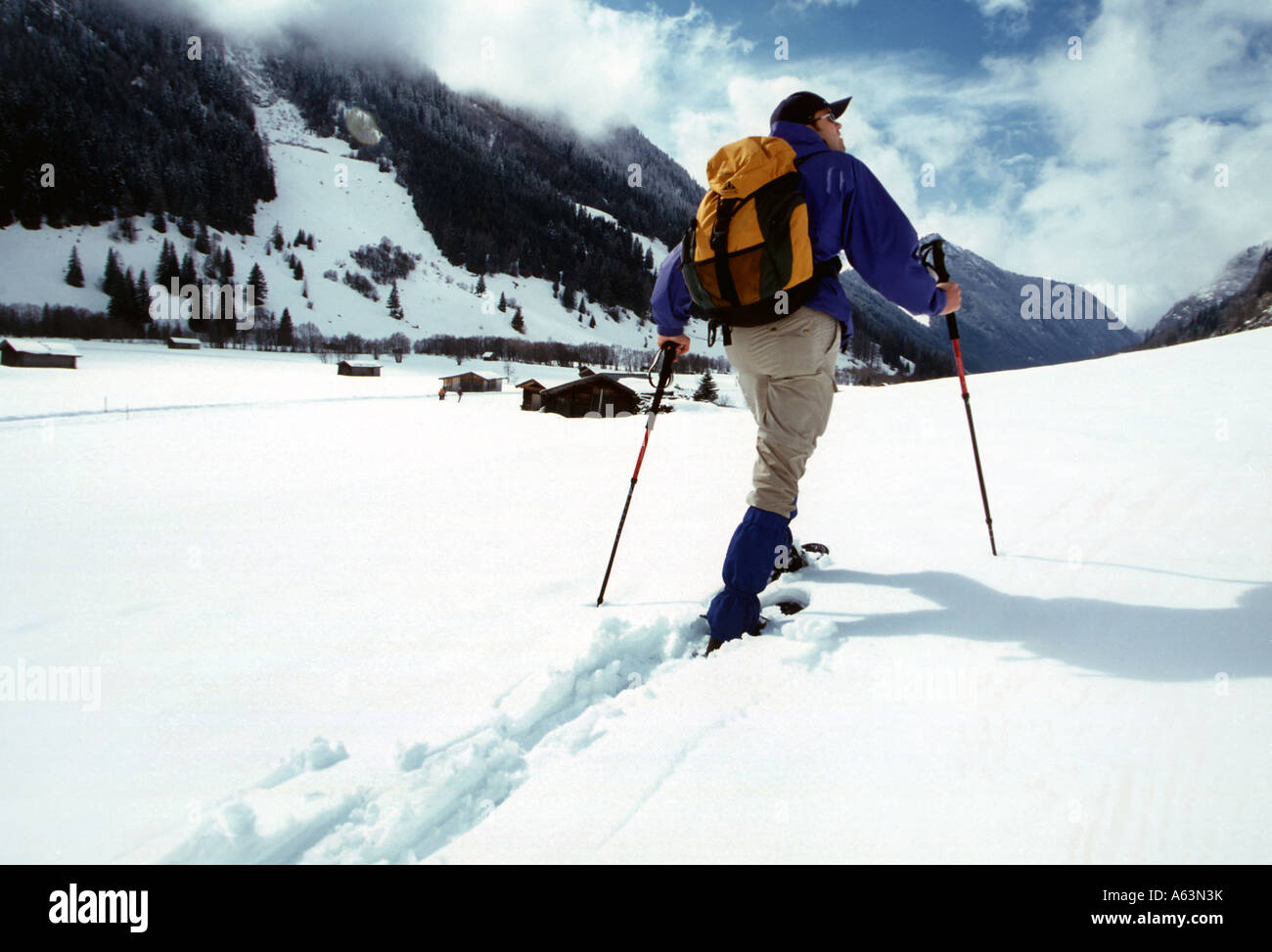 Austria - snow shoe walking in the Tyrolean Valsertal Stock Photo