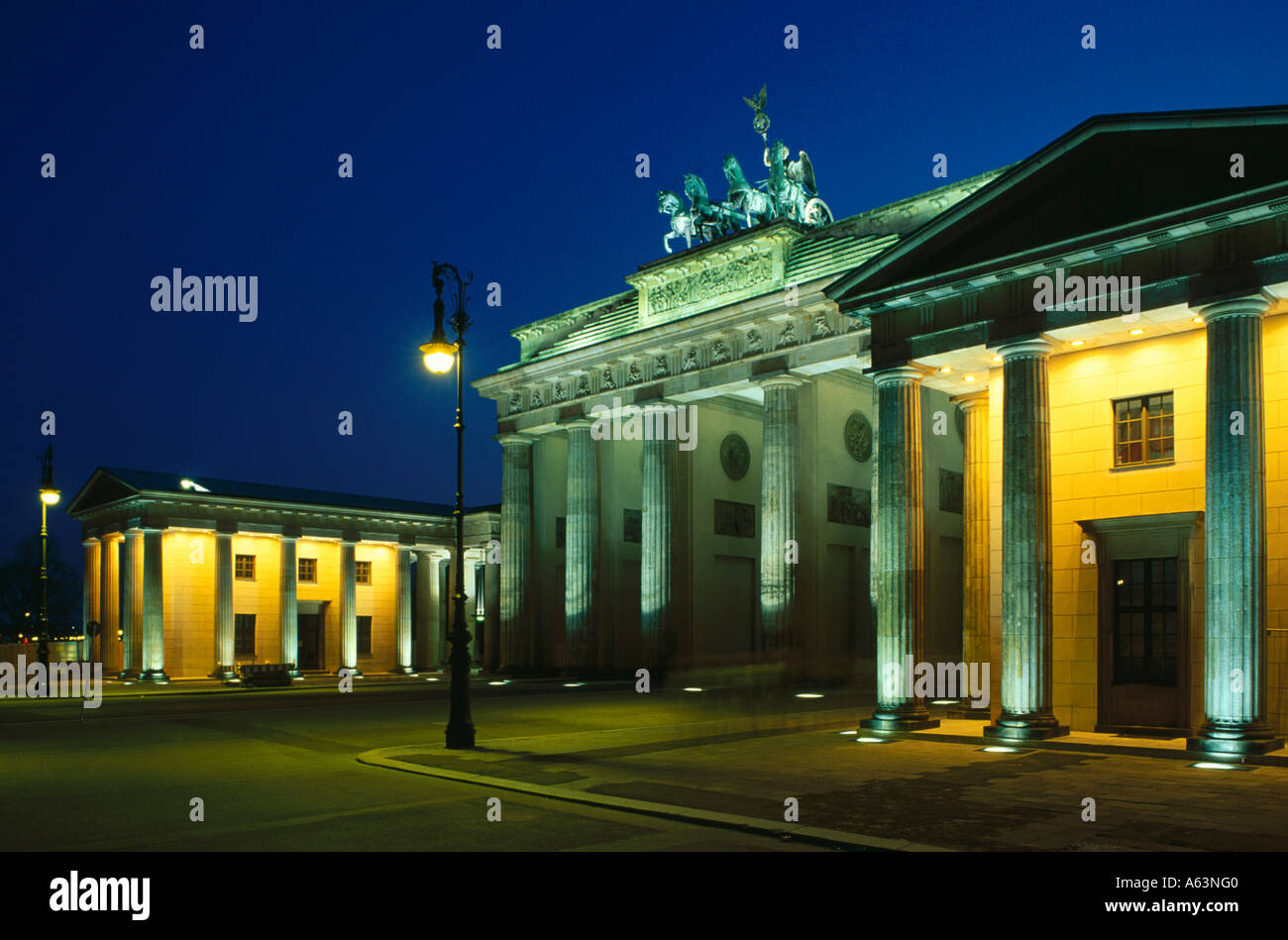 Quadriga statues on top of monument, Brandenburg Gate, Berlin, Germany Stock Photo