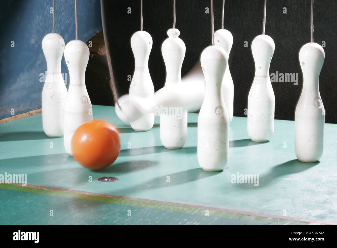 Bowling Ball And Pins At Bowling Alley Stock Photo - Alamy