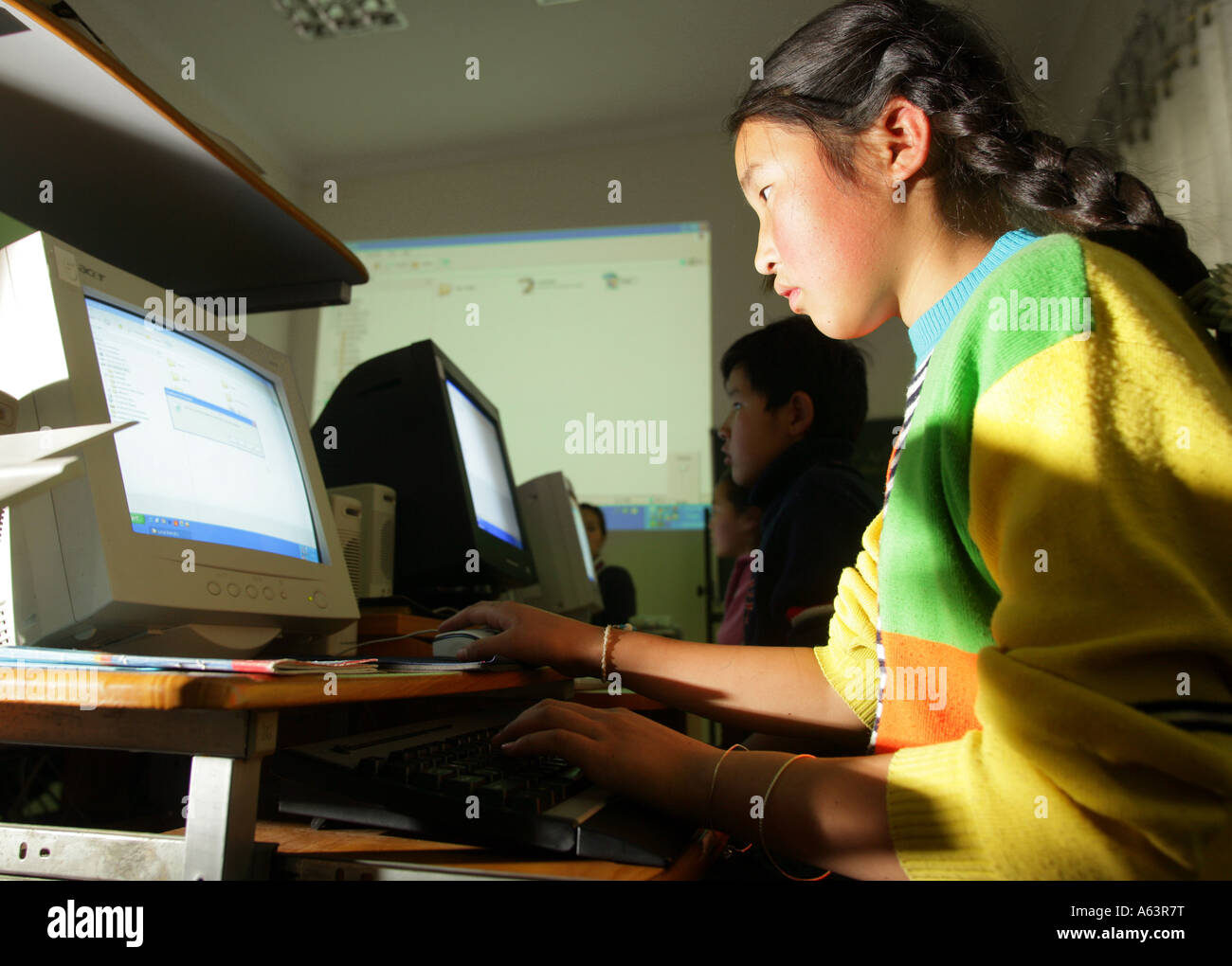 Mongolia - Computer class of a catholic project in Shuuwu Stock Photo