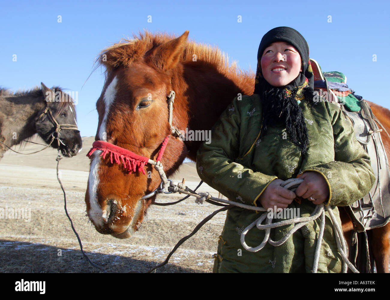 Mongolia, nomadic herdswoman in the stepps Stock Photo - Alamy