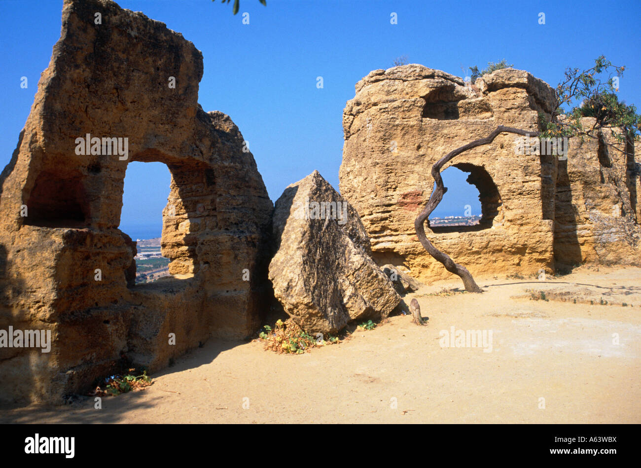 remains of wall of ancient town of akragas area of agrigento island of sicily italy Stock Photo