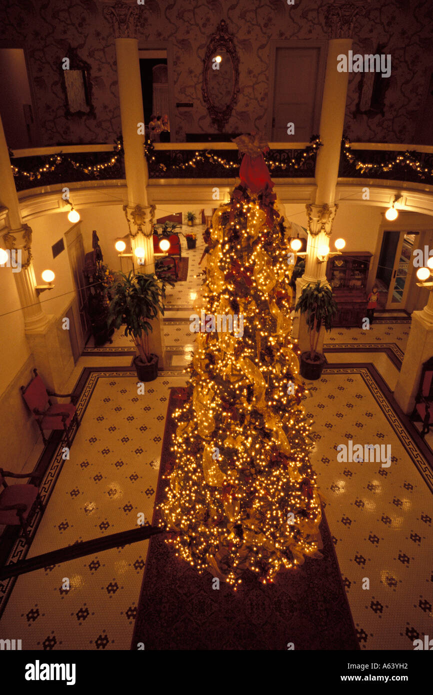 Overhead View Of Decorated Christmas Tree In Lobby Of Menger Hotel San