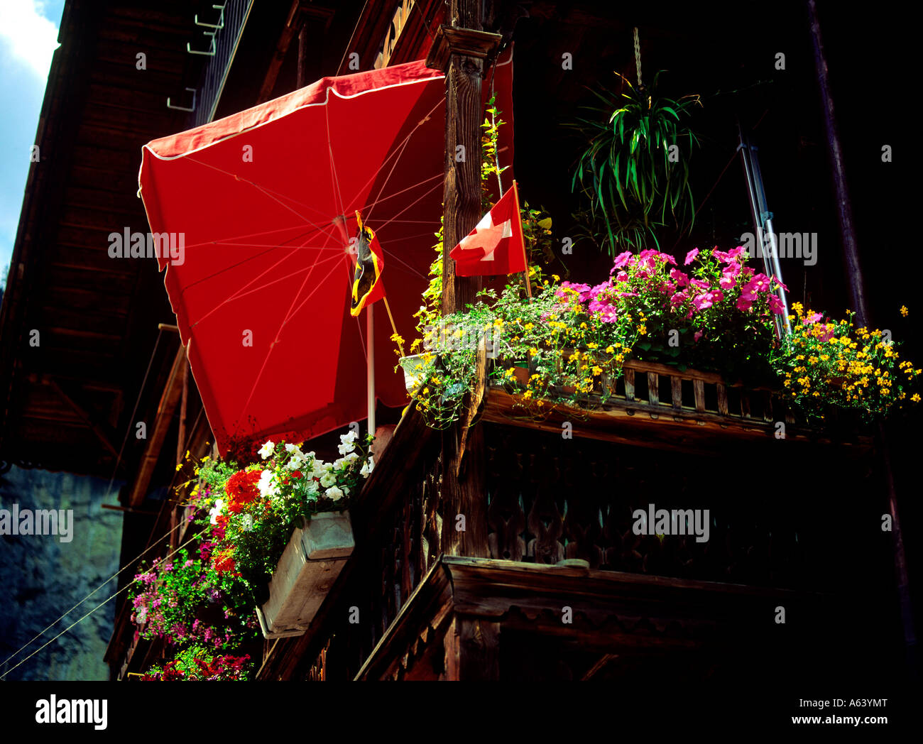 traditional flower adorned balcony village of lauterbrunnen region of