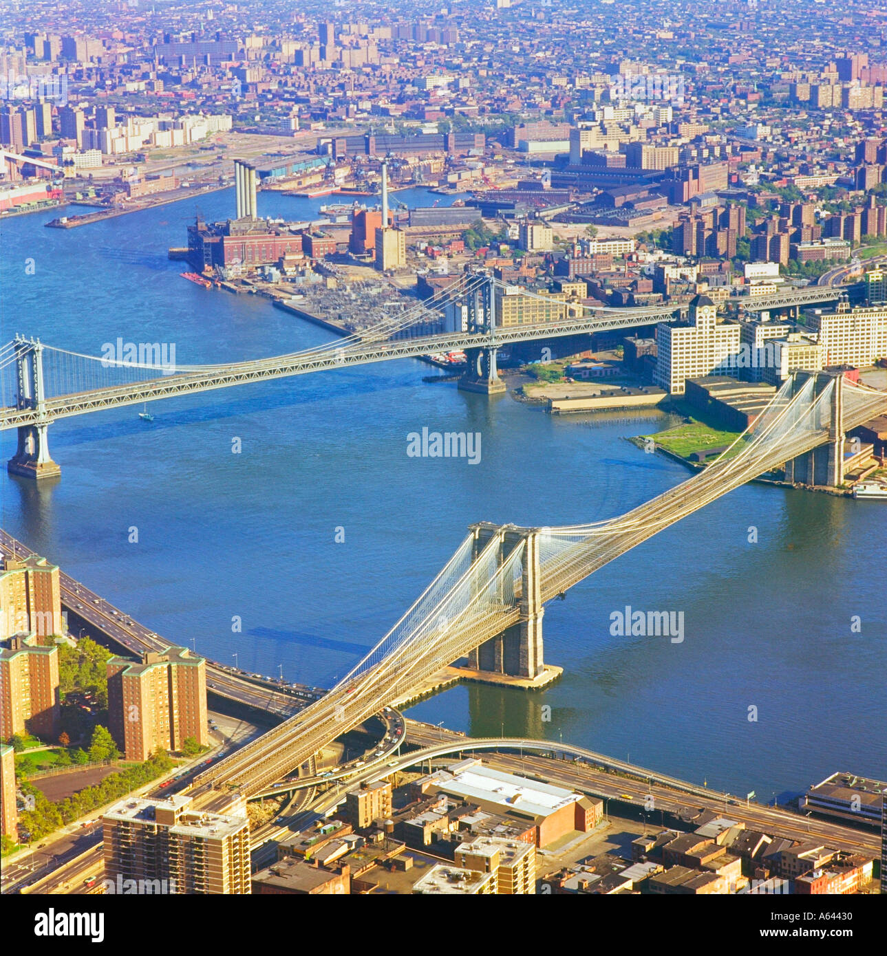 New York City Brooklyn Bridge Manhattan Bridge Stock Photo