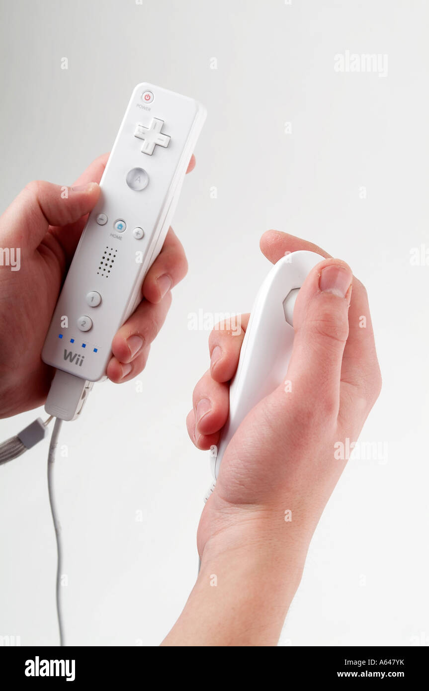 Nintendo, Wii, games, console, computer, video, handset, controller, joystick, play, player, manual, dexterity, movement, sensor Stock Photo