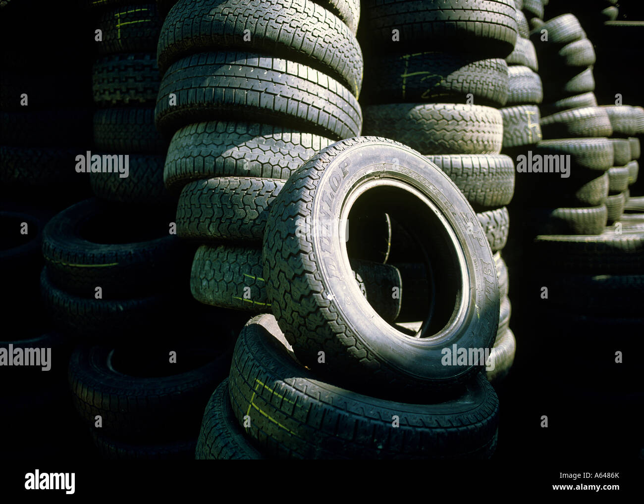 used tires at collecting point Stock Photo