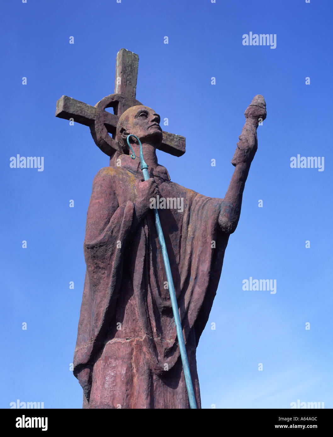 St Aidan's statue (detail) on Holy island, Northumberland Stock Photo