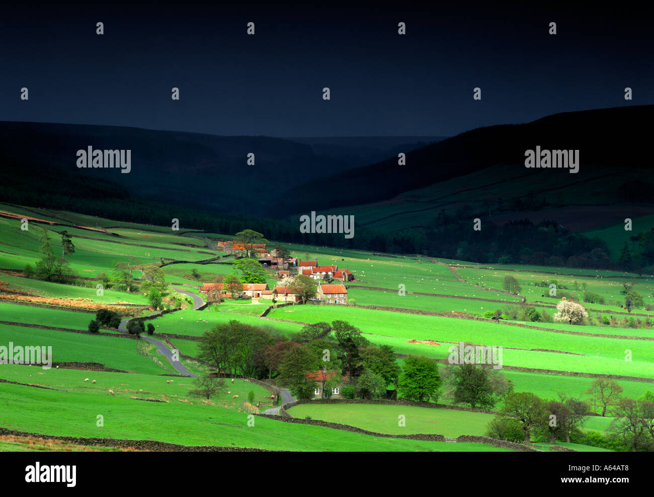 Dark skies over Bransdale in the North Yorkshire Moors Stock Photo