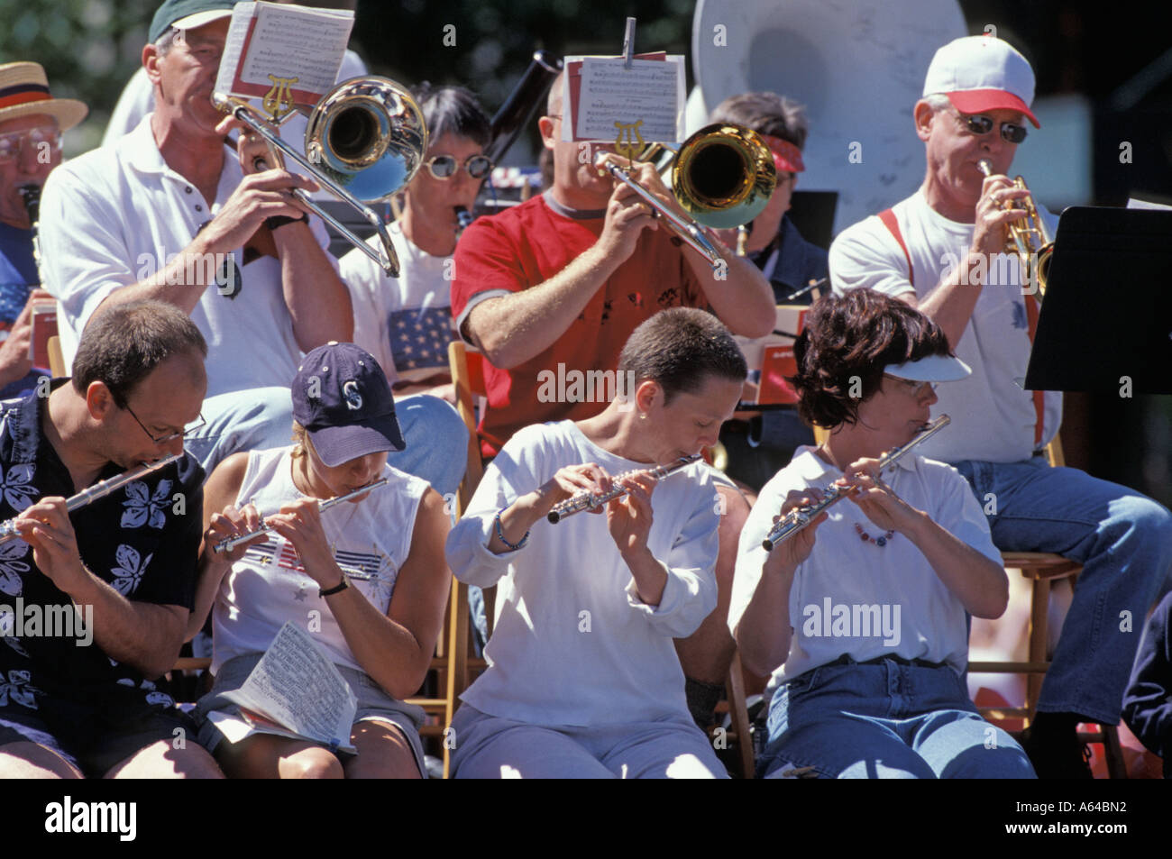 Community band playing in a July 4th parade on a truckbed Anacortes Wa