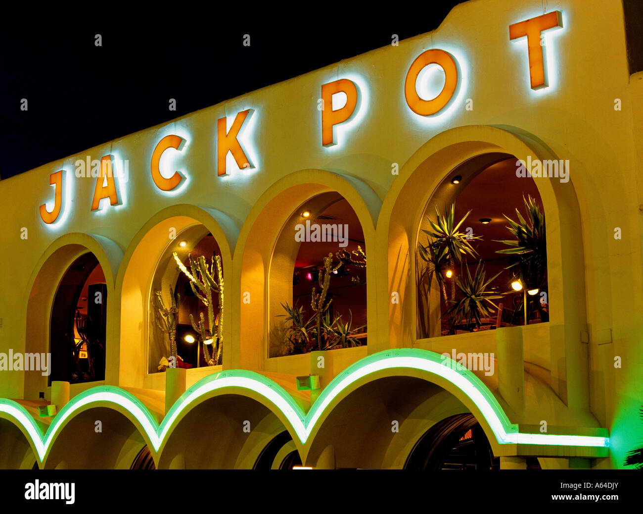 historic picture year of 2004 jackpot restaurant at night city of ibiza ciudad ibiza balearic islands spain editorial use only Stock Photo