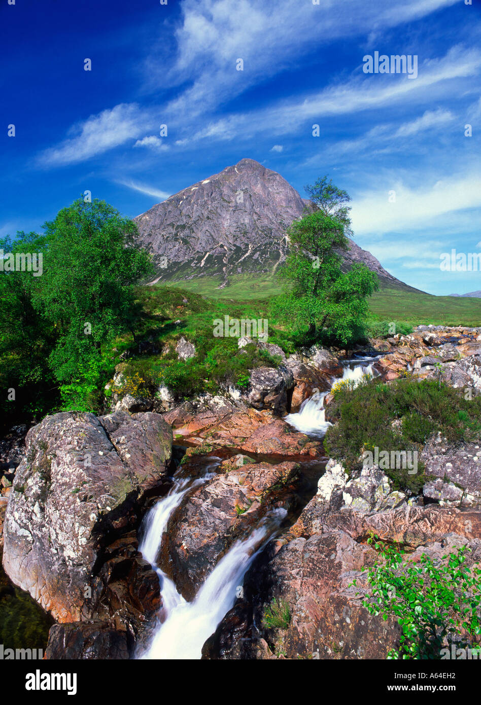 waterfall at the base of Buachaille Etive Mor in Glencoe Scotland Stock Photo