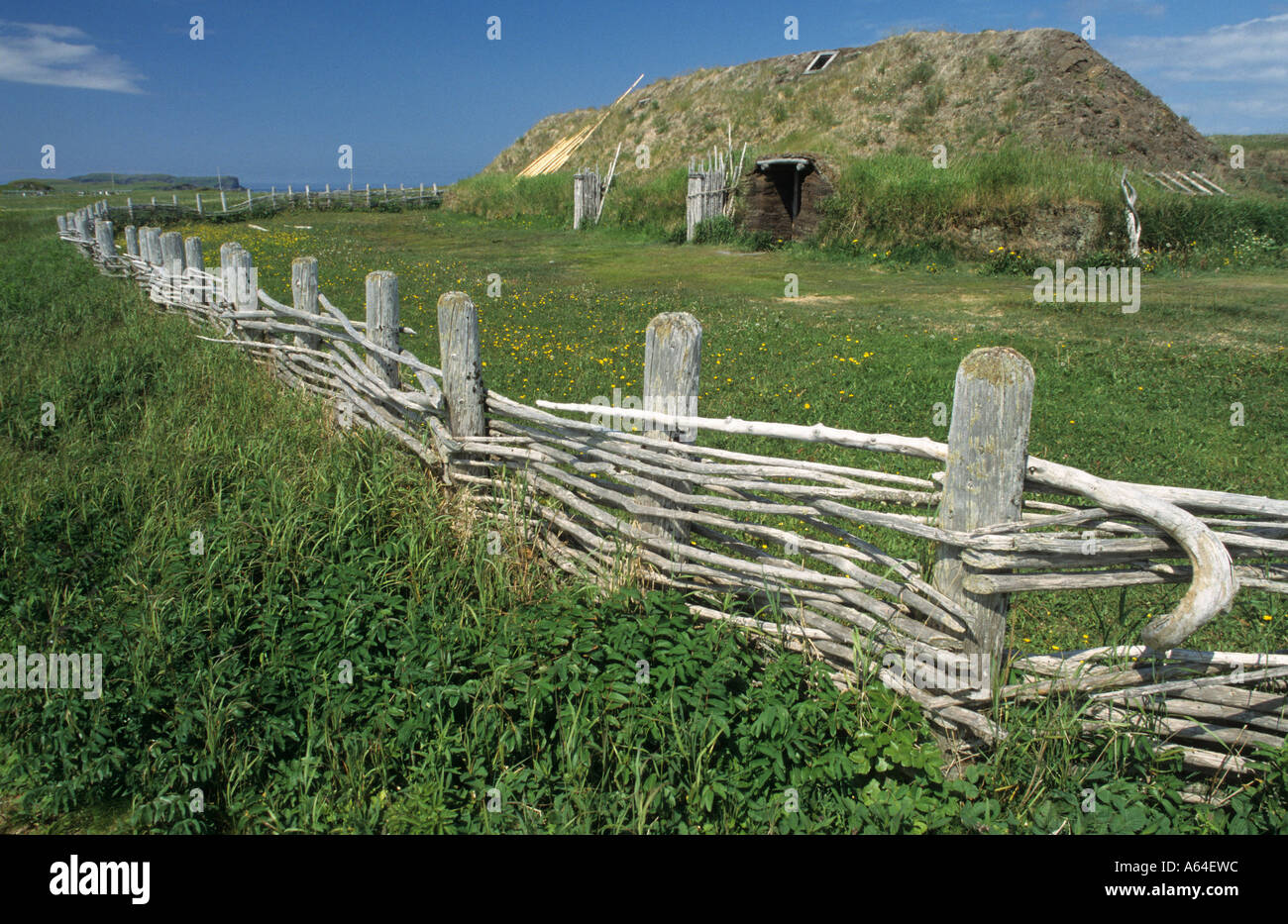 Viking longhouse at L´ Anse aux Meadows National Historic Site Stock