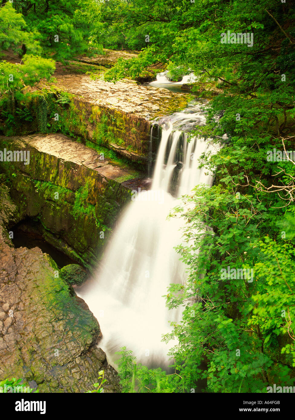 Waterfall on the Afon Mellte in the Brecon Beacons South Wales Stock Photo