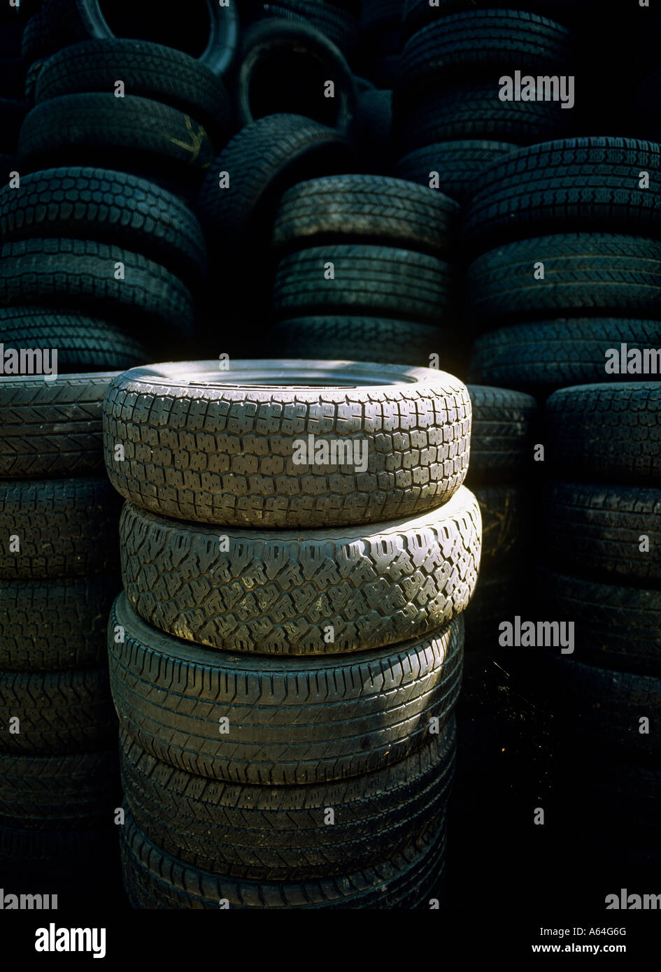 used tires at collecting point Stock Photo