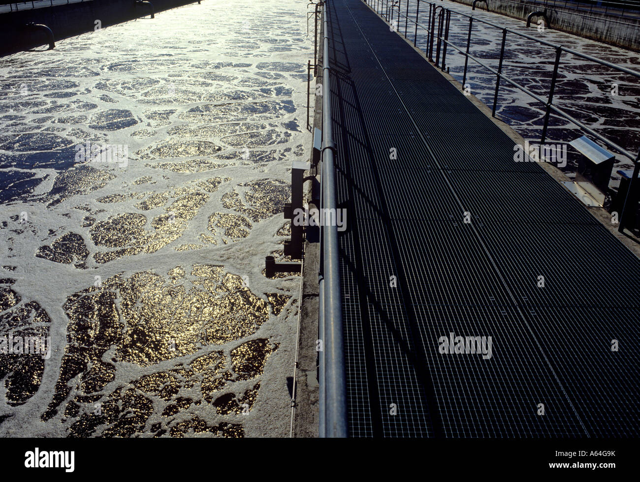secondary aeration tank activated sludge at waste water treatment and purification plant Stock Photo