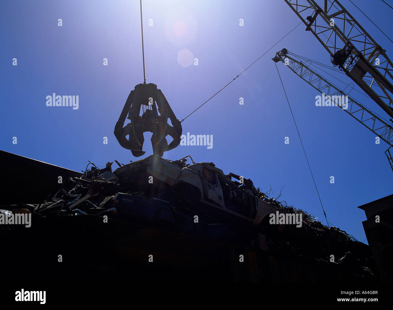 crane at scrap and metal recycling yard Stock Photo
