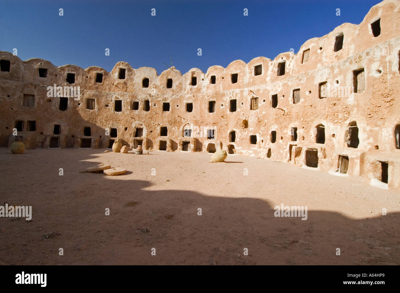 Storage castle with ghorfas, Qasr el Hajj, Nafusah mountains Stock Photo