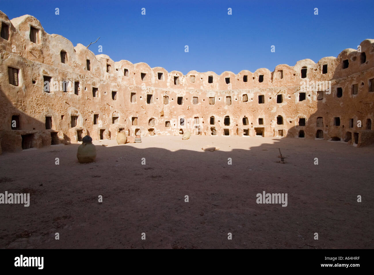 Storage castle with ghorfas, Qasr el Hajj, Nafusah mountains Stock Photo