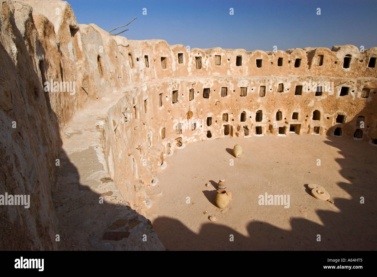 Storage castle with ghorfas, Qasr el Hajj, Nafusah mountains, Libya Stock Photo